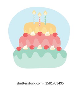 Colorful and Cute Birthday Cake Vector Isolated on white Background