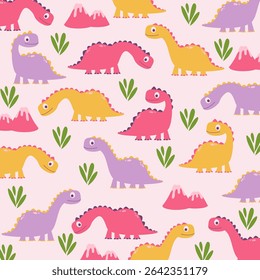 colorful cute Brontosaurus seamless pattern illustration design for kids apparel. This design is suitable for children's clothing textile industry
