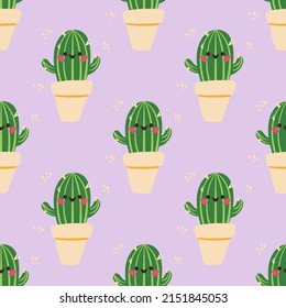 Colorful cute cactus. Hand drawn Vector Trendy illustration. Cartoon style. Seamless Pattern, Background, Wallpaper. Perfect for prints