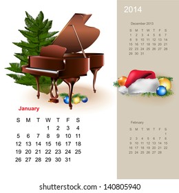 Colorful cute calendar for 2014 with musical design elements