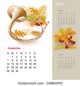 Colorful cute calendar for 2014 with musical design elements