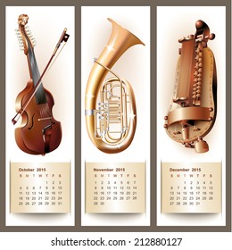 Colorful cute calendar for 2015 with musical design elements