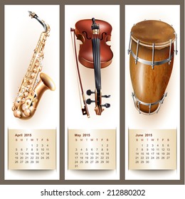 Colorful cute calendar for 2015 with musical design elements
