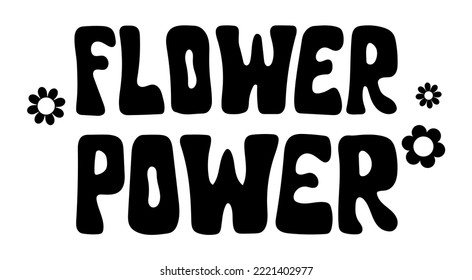 Colorful cute calligraphy. Retro groovy hippie text. Flower power. Hand drawn vector illustration.
