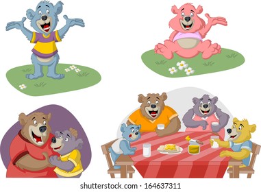 Colorful cute cartoon family of bears 