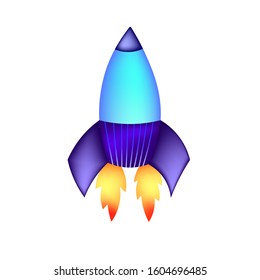 Colorful cute cartoon flying rocket. Vector stock illustration for cards, wallpaper, textile, fabric, kindergarten. Space travel. Innovation product.