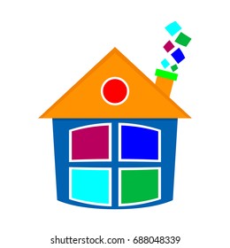 Colorful cute cartoon house design template. Creative vector clipart and drawing. Isolated simple illustration.