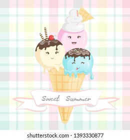  colorful cute cartoon ice cream vector illustration