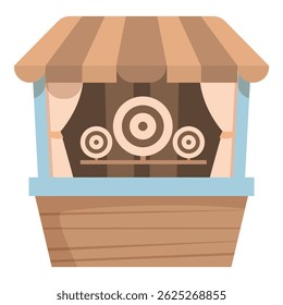 Ilustração colorida e fofa de quiosque de desenhos animados com uma cabine de madeira, vendendo lanches e mercadorias em um mercado de pequena empresa, perfeito para ativos de jogos e mapas digitais