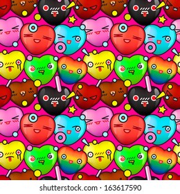 Colorful cute cartoon seamless pattern, vector illustration. 