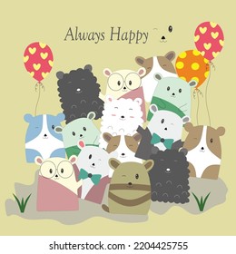 Colorful cute cartoons in kawaii style. Cute doodle for card, sticker, wallpaper and background