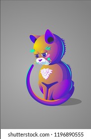 colorful cute cat has several colors of purple turquoise yellow
