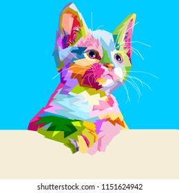 colorful cute cat on pop art style