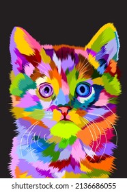 colorful cute cat on pop art geometric . Polygonal Animals.