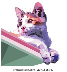 colorful cute cat on pop art style 