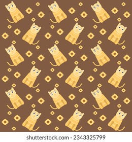 Colorful cute cat seamless pattern isolated on brown background