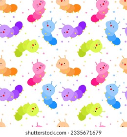 Colorful cute caterpillar cartoon seamless pattern background vector illustration