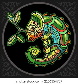 Colorful cute chameleon cartoon mandala arts. isolated on black background.