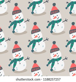 Colorful cute christmas elements seamless pattern background. Winter season illustration. Snowman