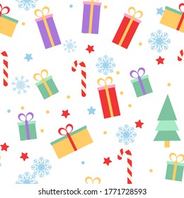 Colorful cute christmas elements seamless pattern background