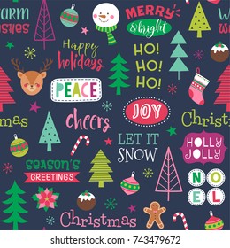 Colorful cute christmas elements seamless pattern background