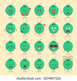 Colorful Cute Coconut Cartoon Set with Various Expression