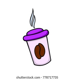 Colorful cute coffee paper cup on white background. Hand drawn illustration