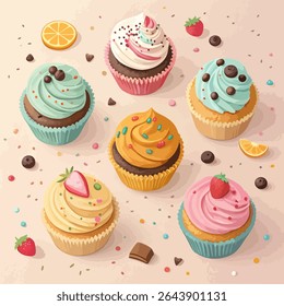 Ilustração de comida de mesa de bolinho bonito colorido