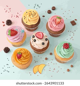 Ilustração de comida de mesa de bolinho bonito colorido