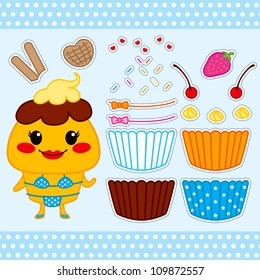 Colorful cute cupcake fashion paper doll set collection