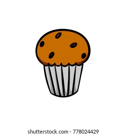 Colorful cute cupcake on white background. Cartoon illustration