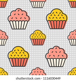 Colorful cute Cupcake seamless pattern for wrapping paper gift