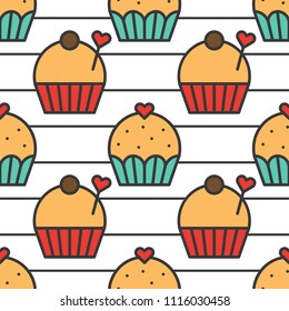 Colorful cute Cupcake seamless pattern for wrapping paper gift