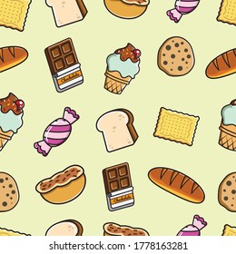 Colorful Cute Desert Pastry Seamless Pattern