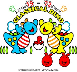 colorful cute dino playing together