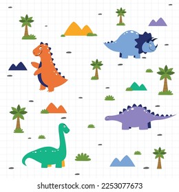 Colorful Cute Dinosaur Illustration Template Design Suitable for Children's Design.