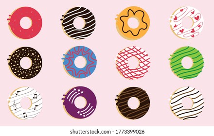 Colorful and cute doughnut vector. Junk food is comfort food.