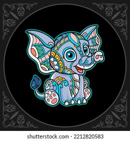 Colorful cute elephant cartoon mandala arts isolated on black background