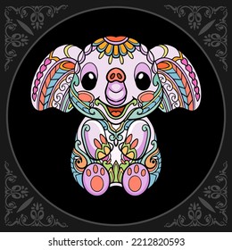 Colorful cute elephant cartoon mandala arts isolated on black background