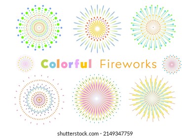 Colorful and cute, Fireworks illustration set