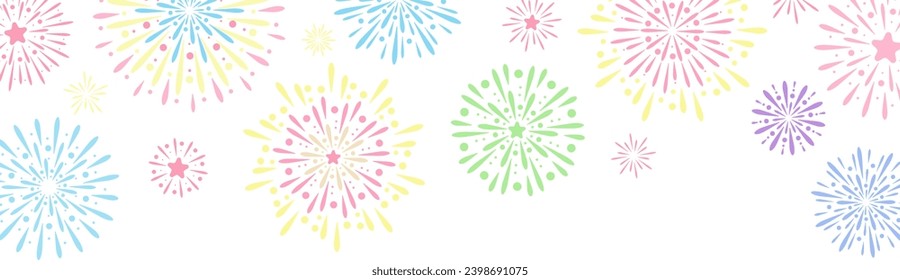 Colorful cute fireworks vector banner, festive clip art frame for greeting cards, holiday background