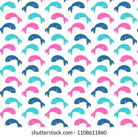 Colorful cute fish pattern simple graphic seamless vector