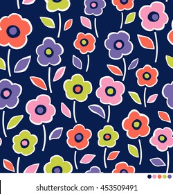 Colorful cute floral pattern vector background