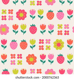 Colorful cute floral seamless grid styled pattern background.
