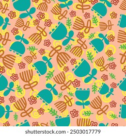 Colorful cute floral seamless pattern background.