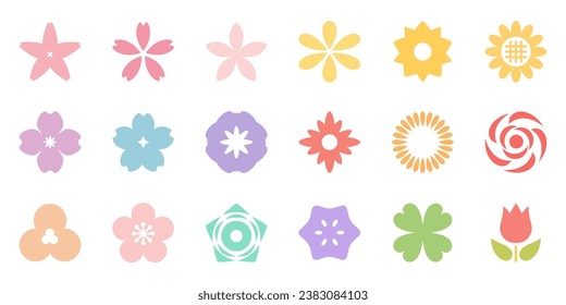 Colorful cute flowers, spring, summer, fall, winter flowers vector icons, illustration color materials