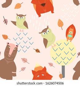 Colorful cute forest animals pattern
