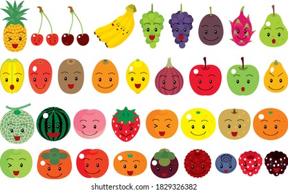 Colorful and cute fruit character set
