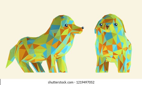 Colorful Cute Funny Cartoon Dogs Set. Vector Dog Low Poly 3D Rendering