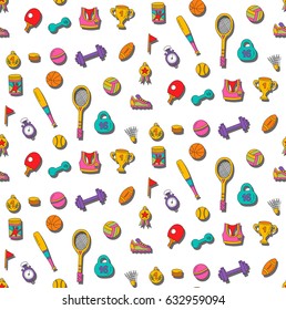 Colorful cute funny childish sport fitness doodles seamless vector pattern